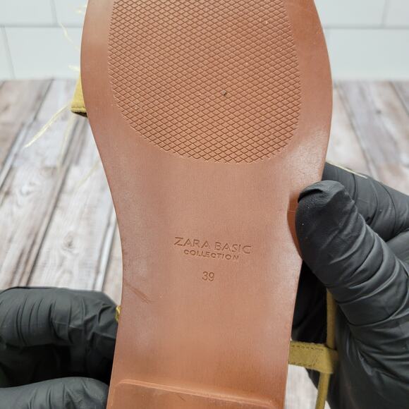 ZARA Basic Women's Yellow Feather Flat Sandals Ankle Strap EU 39 US 8 - Picture 8 of 8